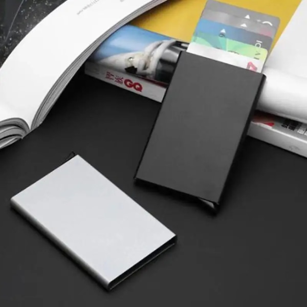 Ny Automatisk Silde Aluminium ID Kontantkortshållare Män Business RFID Blockeringsplånbok Kreditkortsskydd Case Fickväska black