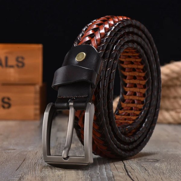 Högkvalitativt 4 cm brett flätat bälte för vävt bälte för män äkta läder koremmar Handstickade designergördelbälten för jeans Style 1 110cm