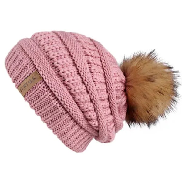 Talk Höst- & Vintermössa för Kvinnor Stickad Pompommössa Slouchy Beanie Skullies för Kvinnor Svart Röd Gul Bonnet Cap Rubber red