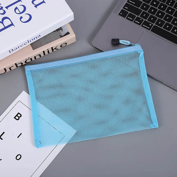 Transparent Synlig Nylon Mesh Makeup Kosmetisk Förvaringsväska Skolkontor Fil Dragkedja Student Penna Test Papper Organizer blue A5 (25x18cm)