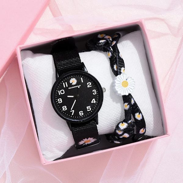 Watch Nylon Daisy Flowers Damarmbandsur Modeklockor Set Quartz Clock s relogio feminino set 3