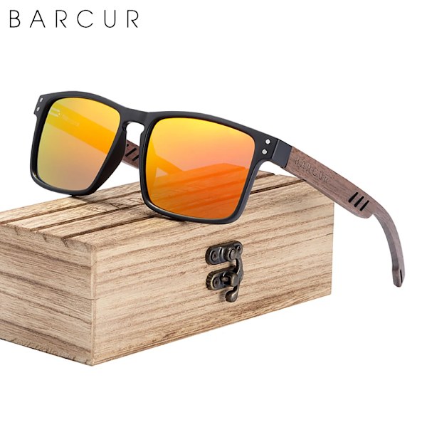 BARCUR Solglasögon för män Märkesdesigner Naturligt valnötsträ Solglasögon Dam Polariserade glasögon UV400 Eyewear Oculos Black Orange Wood BARCUR