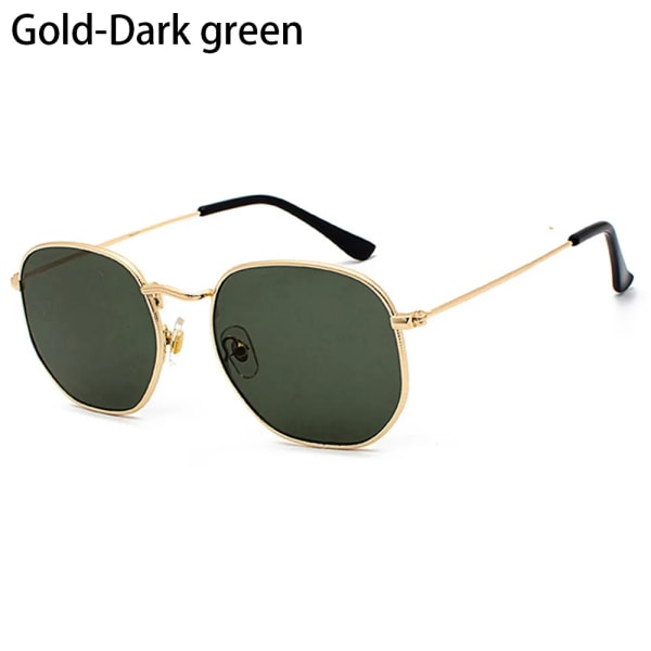 Klassiska polygon spegelglas solglasögon för män Kvinnor Körning Fiske Små fyrkantiga solglasögon UV400 metallram Glasögon Gold-Dark green