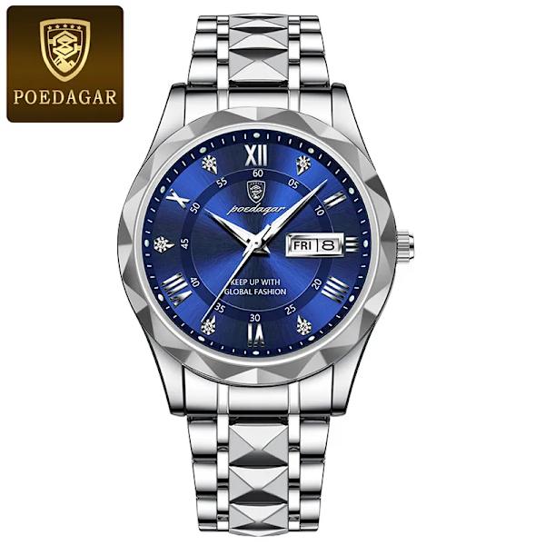 POEDAGAR Brand Business Luxury Watch Herr Sport Vattentät Lysande Quartz Man Watch Steel Armband 2023 Kalenderklocka Man Relógio SE