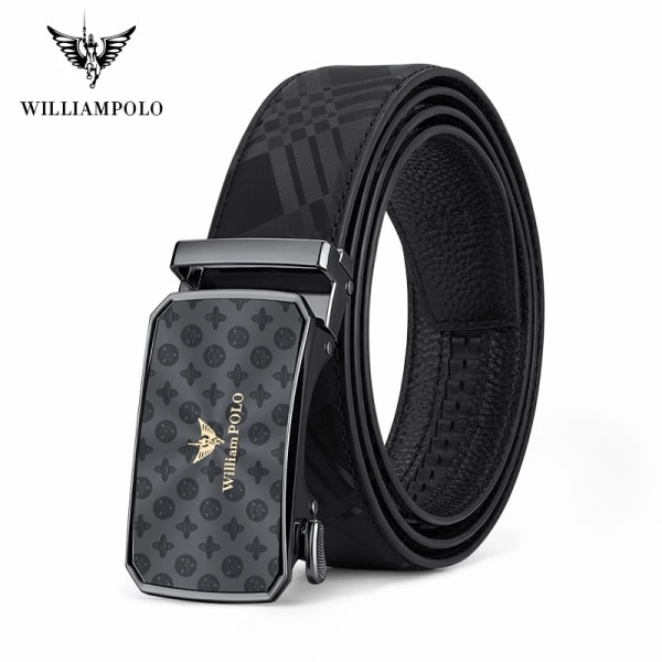 WILLIAMPOLO Herrbälte Herr Högkvalitativt Läderbälte Herr Herrband i äkta läder Lyxigt Automatiskt spänne Modejeans Gun color-22475 105CM