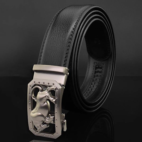 Lyxmärke tiger automatiskt spänne man vitt bälte äkta läder modedesigner Casual Hög kvalitet ceinture homme Black  silver 1 115CM