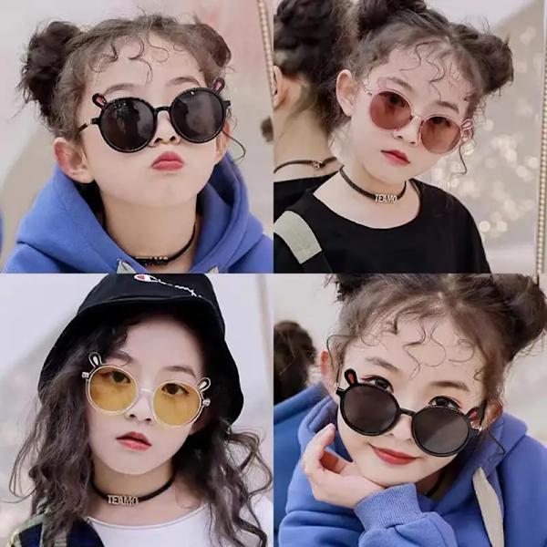 Flickor Pojkar Söta Björn Solglasögon UV400 Barn Tecknad Retro Runda Solglasögon Utomhusglasögon Baby Shade Glasögon Party Glasögon glasses chain