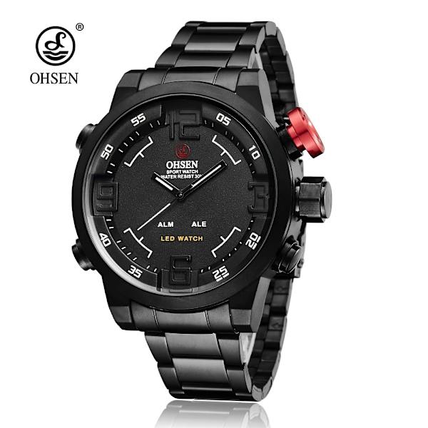 OHSEN Fashion Outdoor Sport Watch Herr Multi 5 Bar Vattentät Militärröd Digital Armbandsur Klocka Relogio Masculino Black White