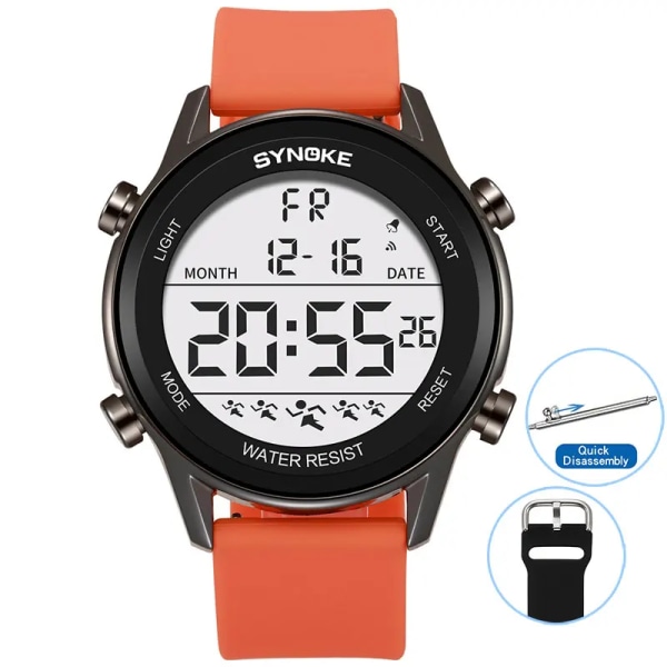 SYNOKE Sportklockor för män Vattentät elektronisk klocka Ultratunn design Big Numbers Armbandsur Watch Relogio Masculino Orange-C