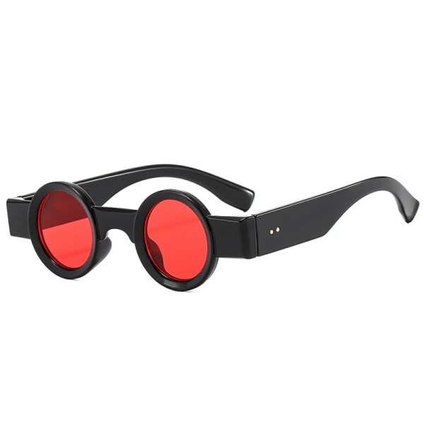 SO&EI Ins Populärt mode Små runda solglasögon Dam Retro Punk Shades UV400 Män Clear Ocean Lens Trending Nitar Solglasögon Black red As the picture