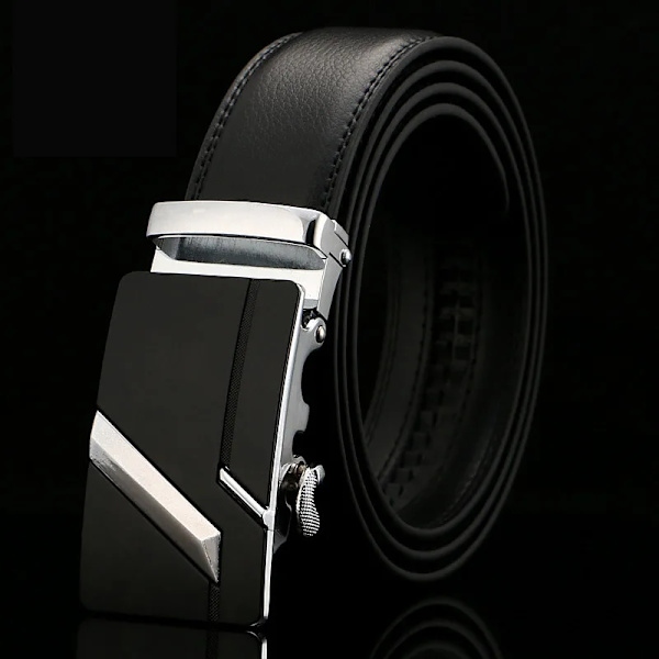 Kända märkesbälte män toppkvalitet äkta lyxdesign läderbälten rem hane metall automatiskt spänne Cinturones Para Hombre RS01-Silver 95cm 24to27 Incn