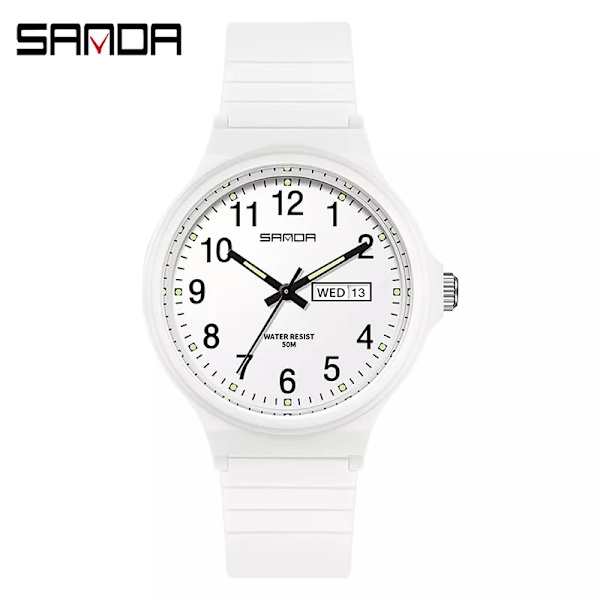 Mode Sanda Toppmärke Calenda Quartz Watch Minimalism Style Damarmbandsur Enkel Svart Vit Vattentät Watch Klocka Reloj white