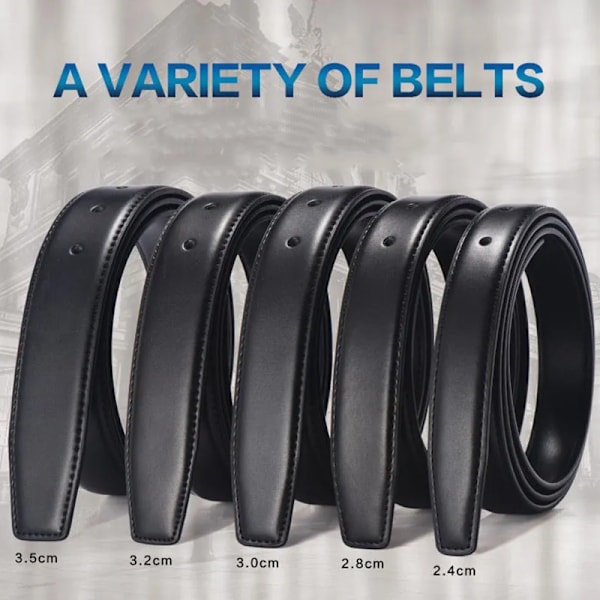 2,4 cm 2,8 cm 3,0 cm 3,2 cm 3,5 cm 3,8 cm Bälte i äkta läder Inget spännnål Spänne Midjerem Bälten Boby Utan spänne Herr Damer 2.4cm 1 piece 115CM