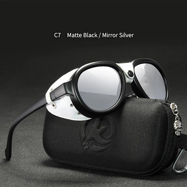KDEAM Lyxiga Steampunk Pilot Solglasögon Män och Kvinnor Mjukt läder Sköldglasögon UV400 Skydd KD2095 C7 Mirror Silver