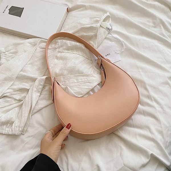 Mode Vita Axelväskor För Kvinnor Pu Läder Enfärgad Half Moon Crossbody Bag Designer Dam Handväskor Dam Underarmsväskor Pink (20cmMax Length30cm)