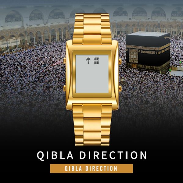 Azan Watch efter muslimsk bön med Qibla Compass Islam Al-Harameen Fajr Time Clock Inkludera Hijri-kalender gold