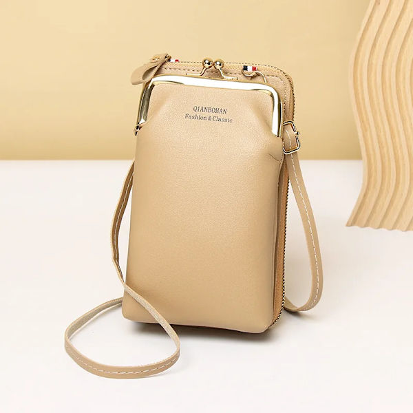 Kvinnor Telefon Crossbody Väska Pu Läder Mini Shoulder Messenger Bag Rese Bärbar myntväska Kortväska Väskor för flickor Plånböcker Apricot