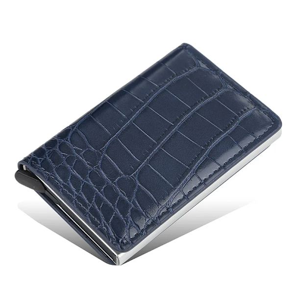 Smal aluminiumplånbok med elasticitet på baksidan ID Kreditkortshållare Mini RFID-plånbok Automatisk pop up case blue D style