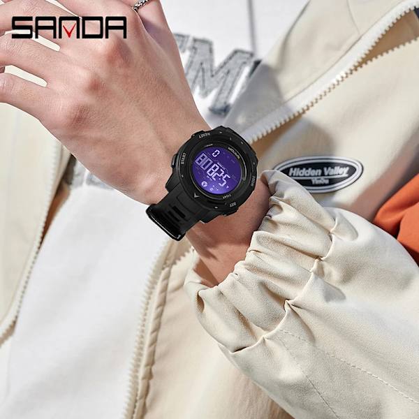 SANDA Fashion Outdoor Sport Watch for Man Lyx Kalori Steg Nedräkning Original Elektroniska Armbandsur Lysande Ny klocka yellow