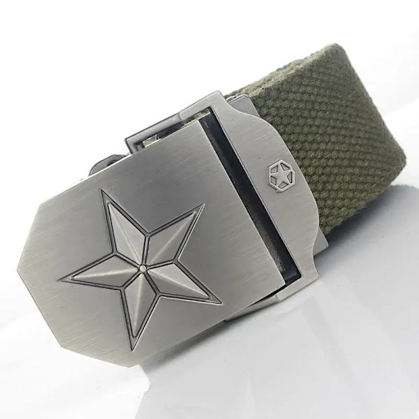 BOKADIAO Herr & Kvinnor Militär Canvas bälte lyxigt 3D-stjärna Metallspänne jeansbälte Army taktiska bälten för män midjeband hane Army Green 100cm