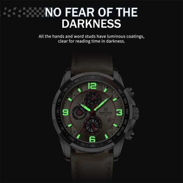2022 Toppmärke Lyx NAVIFORCE Watch för män Multifunktion Sport Luminous Mans Quartz Läderklockor Relógio masculino RGCEDBN-BOX