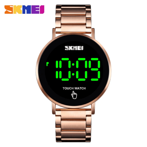 SKMEI 1550 Creative LED Touch Screen Vattentät Digital Armbandsur Lyx Rostfritt Stål Herrklockor Herrklocka Rose