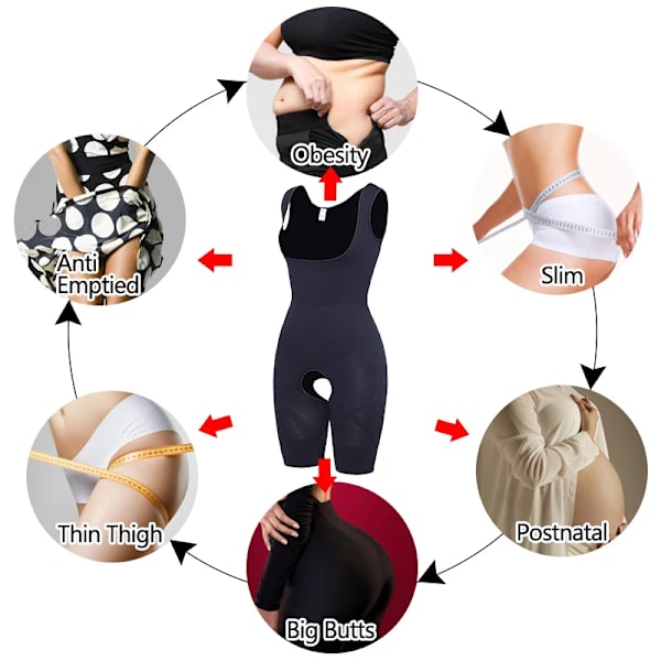 Kvinnor Shapewear Helkroppsformare Bantning Bodysuit Öppen gren Korsett Waist trainer Shaping Underkläder Postpartum Recovery Slida Gray S-M