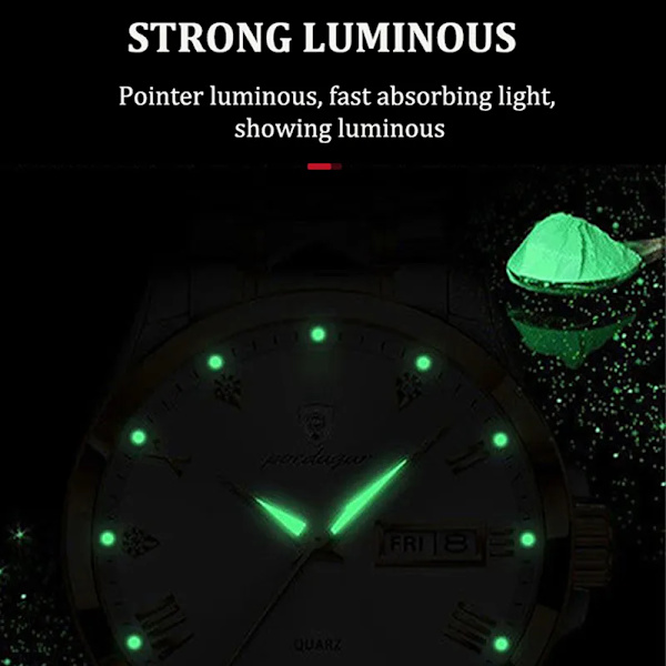 POEDAGAR Klockor i lyxstil Herr 2023 Mode Rostfritt stål Vattentät kalendervecka Quartz Gold Watch For Man Reloj Hombre GE