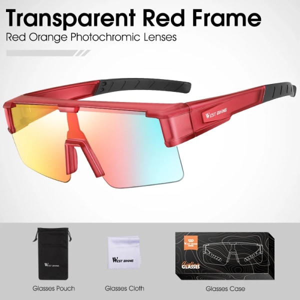 WEST BIKING Myopic Polarized Square Solglasögon Män Photochromic Cykling Passform över glasögon Köra Fiske Glasögon Cykelglasögon Red x Red Orange