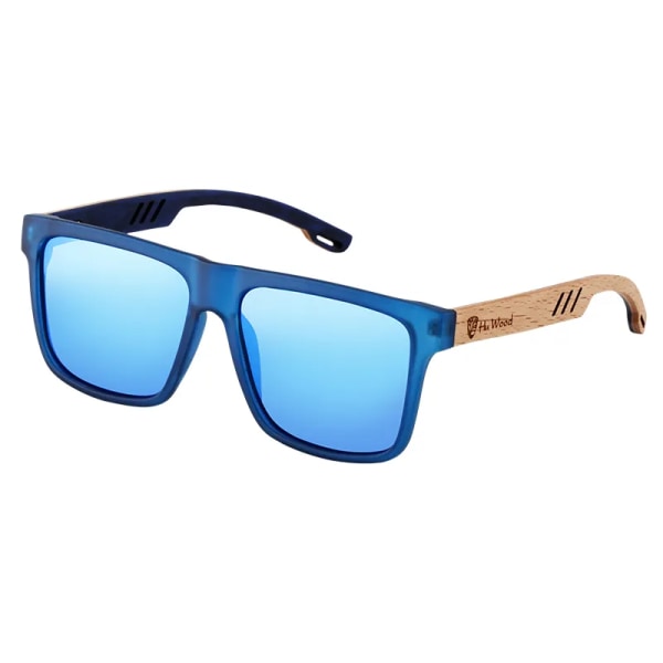 HU WOOD Nya högkvalitativa fyrkantiga solglasögon för män Polariserad UV400 Mode solglasögon Spegel Sportsolglasögon Köra oculos Blue Polarized