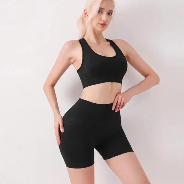 Jonformande shorts Komfortväst i set som andas kvinnor Yoga Shaper Fitness Sport Kort rumpa lyftande turmalin slimmade shorts Black S