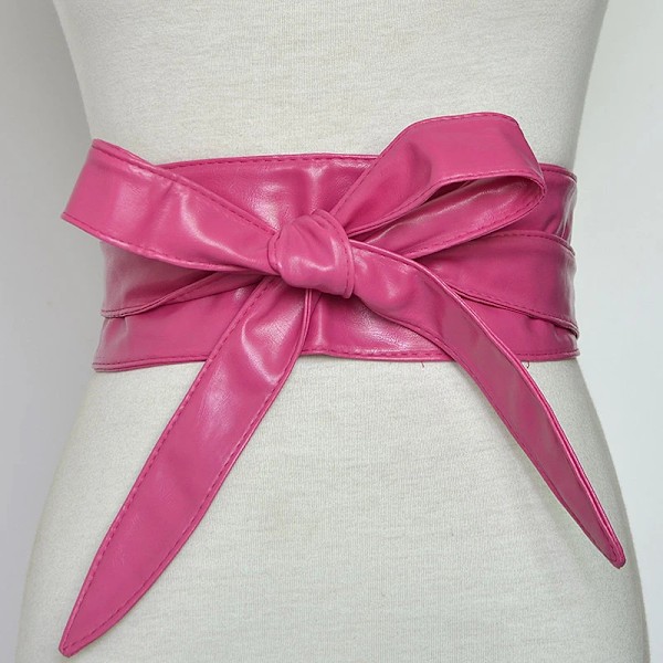 Kvinnor Snörning Pu-läderbälte Nytt Bowknot Bälten Längre Bred Bind Midjeband Slips Rosett Dam Klänning Dekoration Mode 2022 Rose Red one size