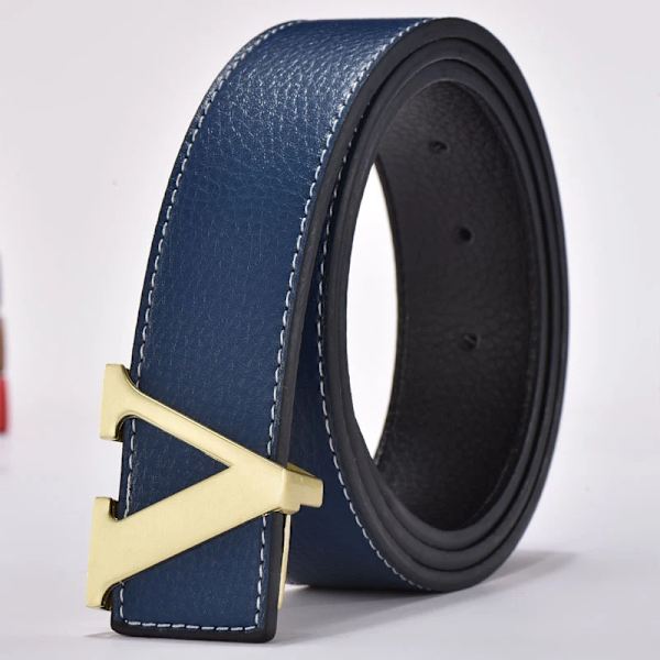 2022 Lyxdesigner Märke Pin Spänne V-bälte Herr Hög kvalitet Kvinnor Herr Klänningsrem i äkta läder för jeans Midjeband N31 BLUE GOLD 110cm
