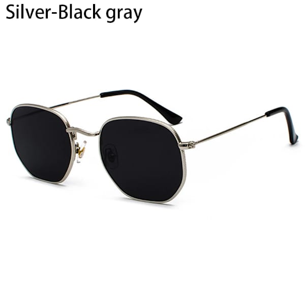 Polygon Solglasögon Metall Solglasögon Liten ram Fyrkantiga solglasögon för män Kvinnor UV-skyddsskydd Glasögon Modeaccessoar B-Silver-Black