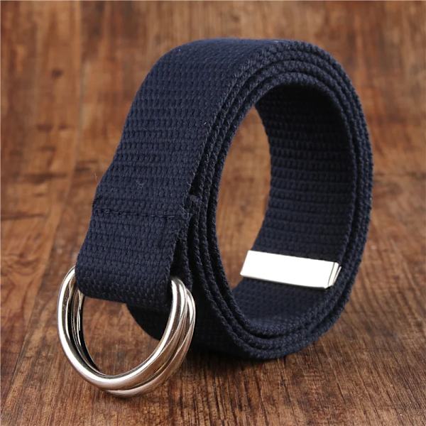 Mode bälte för män/kvinnor D-format dubbelringspänne Enkelt solid bomullscanvas All-match unisex canvasbälten Midjebälte lyx Dark blue 100cm