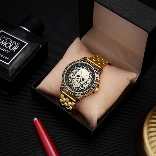 Stor storlek Luxury Business Retro Herr Klassisk Rostfritt stål Guld Watch Mode Casual Kvarts Watch Relojes Tiger-Stainless Stee