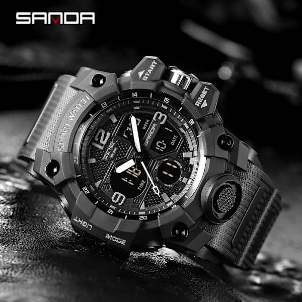 SANDA Herr Militärklockor Vit watch LED Digital 50M vattentät watch Manklocka Relogio Masculino 942 Ms White