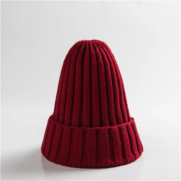 Unisex Bomullsblendade Varma Mjuka Stickade Mössor Hip Hop Vintermössor Beanies För Flickor Höstmössor Skullies Beanies wine red
