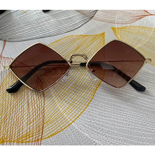 Solglasögon Dam Metall Rhombus Solglasögon Irregular Vintage Small Frame Goggle Uv400 Dam Oculos Gafas De Sol gold gray AS