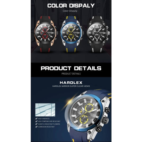 MEGIR Herrklockor Toppmärke Lyx Sport Militär Armbandsur Chronograph Luminous Date Quartz Moda Watch Läder Manklocka Black white