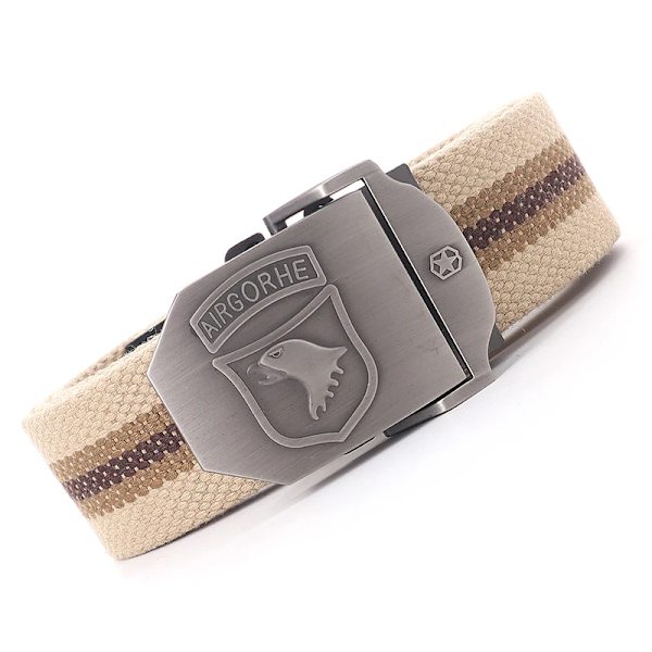 Canvas militärt taktiskt bälte män Hög kvalitet brett metall slät spänne bälte Byxor Tillbehör Ny unisex utomhusträningsbälte Khaki striped belt 110cm