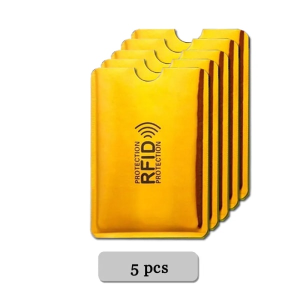 Anti Rfid-korthållare NFC-blockerande läsare Lås ID Bankkortshållare Student Söta ID-kort Plånbok Passskydd Aluminium 5 pcs Yellow-gold