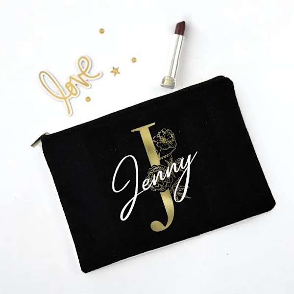 Personliga initialer Sminkväska Brudtärna Maid of Honor Semester Canvas Monogram Kosmetisk påse Bröllop möhippa Present J