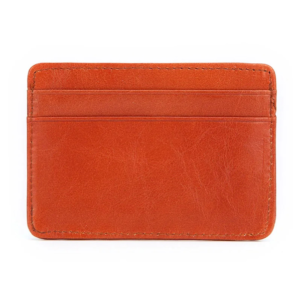 Supertunnt mjukt fårskinn Korthållare i äkta läder Mini Kreditkortsplånbok Herr Tunt case Liten handväska Visitkortshållare Cowhide Orange