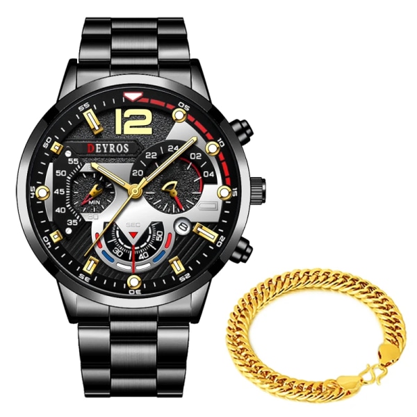 Relogio Lyx Herrklockor Guld Rostfritt Stål Kvarts Watch För Män Business Luminous Läder Armbandsklocka As Shown 13