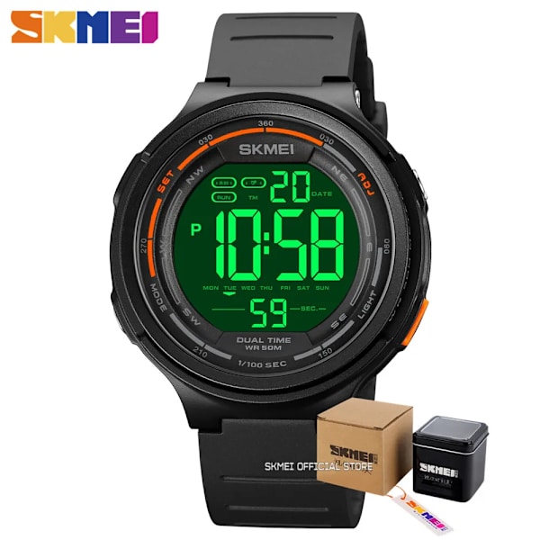 SKMEI Nytt LED-ljus Digital Herr Sportklockor Count Down 5Bar Vattentätt Armbandsur För Herr Man Klocka Watch hombre 1841 black with box