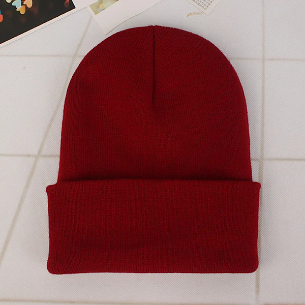 Mössa Vinter för Kvinnor Män Pojkar Flickor Virkad Skullies Hatt Enfärgad Unisex Höststickad Mössa Cap Vilda Tillbehör wine red Head 45-60cm