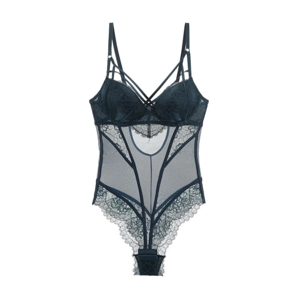 Sexig Body Underkläder Kvinna Ett stycke Spets Transparent BH Trosor Set Push Up Bygel 3/4 Cup Slim Fit Underkläder För Dam Green
