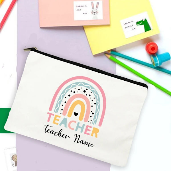 Rainbow Teacher Print Case Personligt anpassat namn Brevpapper Tillbehör Förvaringspåsar Resetvättpåse Sminkväska Presenter design 9(.235)