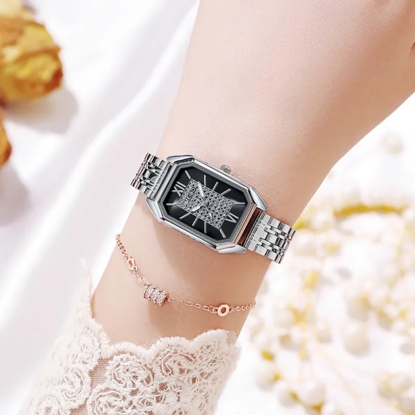 2022 nya klockor för kvinnor fyrkantiga retro watch stålarmband watch reloj mujer black silver belt